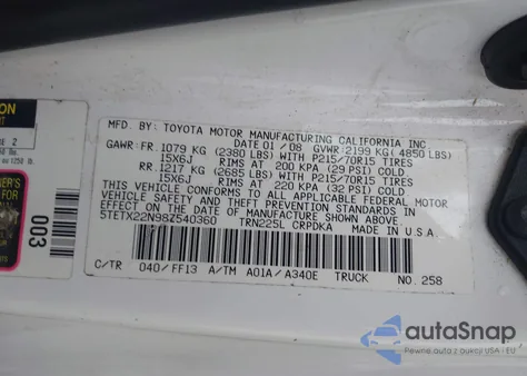 2008 Toyota Tacoma z USA, uszkodzony, nr VIN 5TETX22N98Z540360